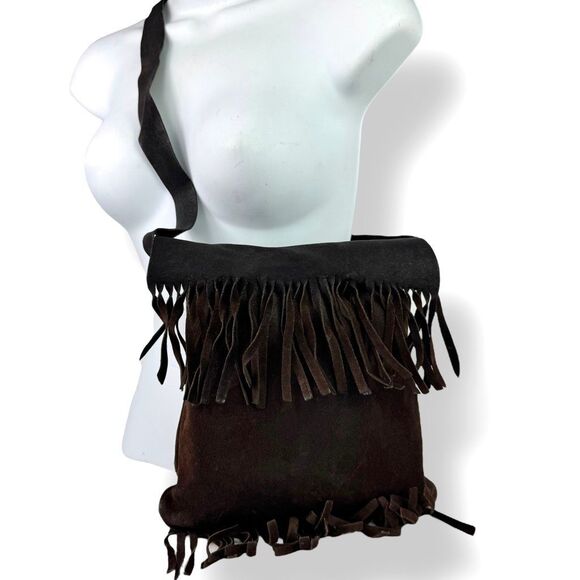 Bohemian Fringe Western Cowgirl Handmade Boho Brown Suede Leather Crossbody Bag - Picture 2 of 12